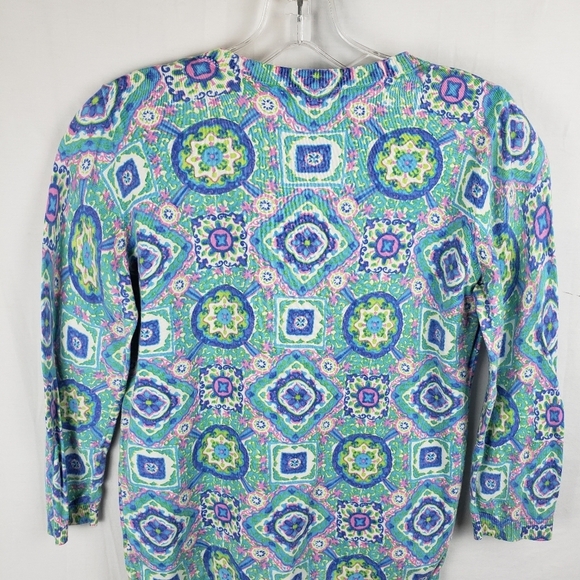 Talbot's Women's Multicolor Geometric Printed Long Sleeve Cardigan Sweater Sz S - Picture 3 of 8